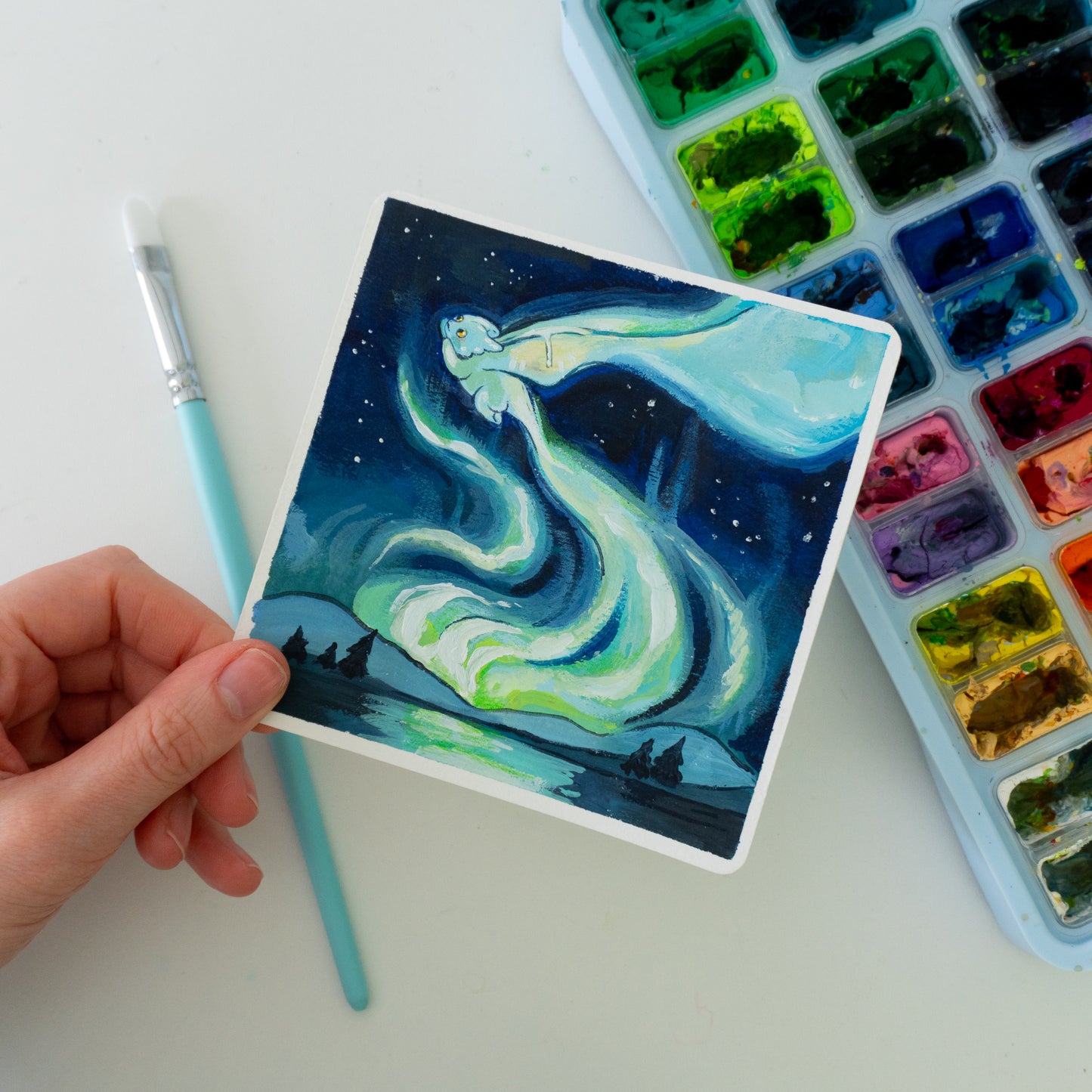 Aurora-Drache - Botober Gouache Original Gemälde