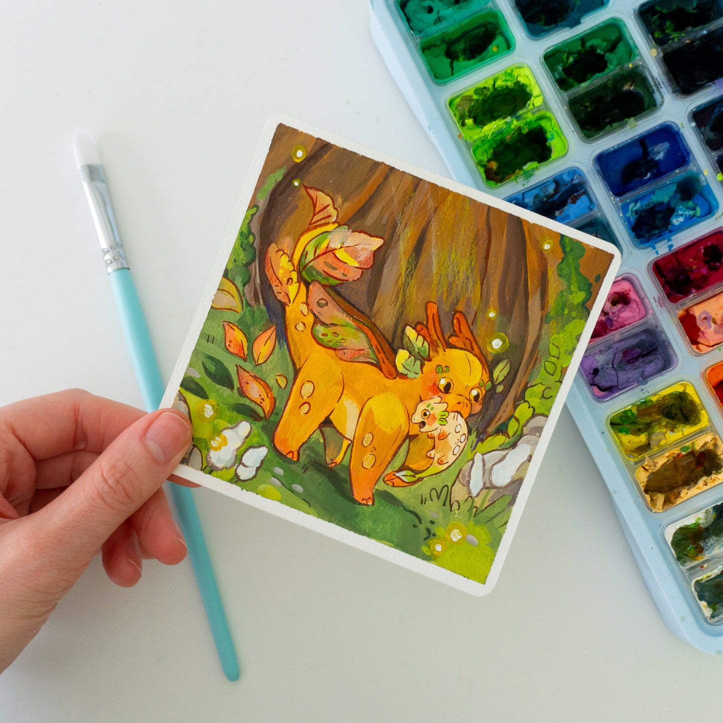 Herbst-Drache - Botober Gouache Original Gemälde