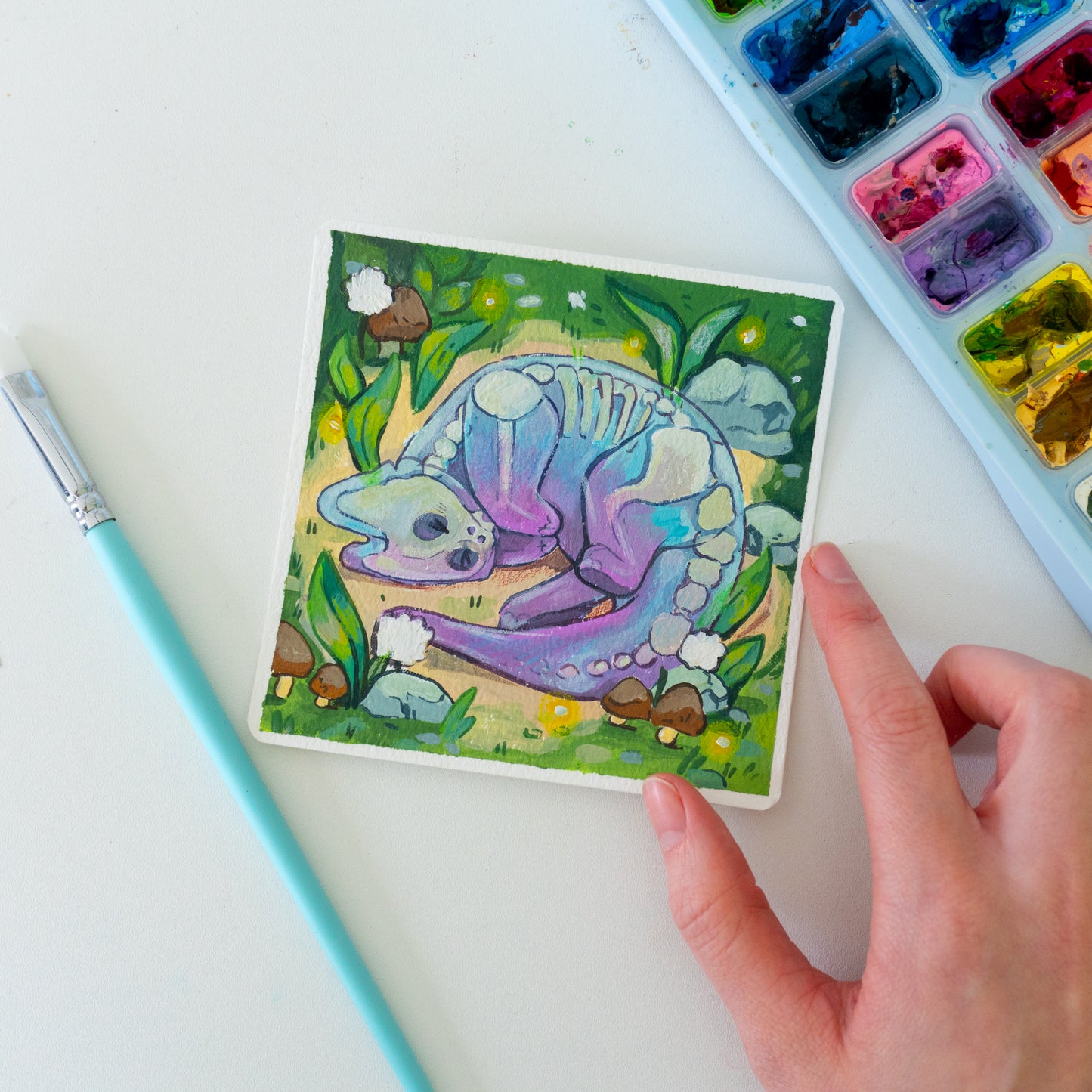 Skelett-Drache - Botober Gouache Original Gemälde