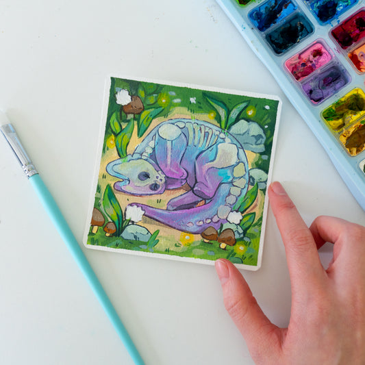 Skelett-Drache - Botober Gouache Original Gemälde