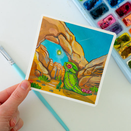 Kaktus-Drache - Botober Gouache Original Gemälde