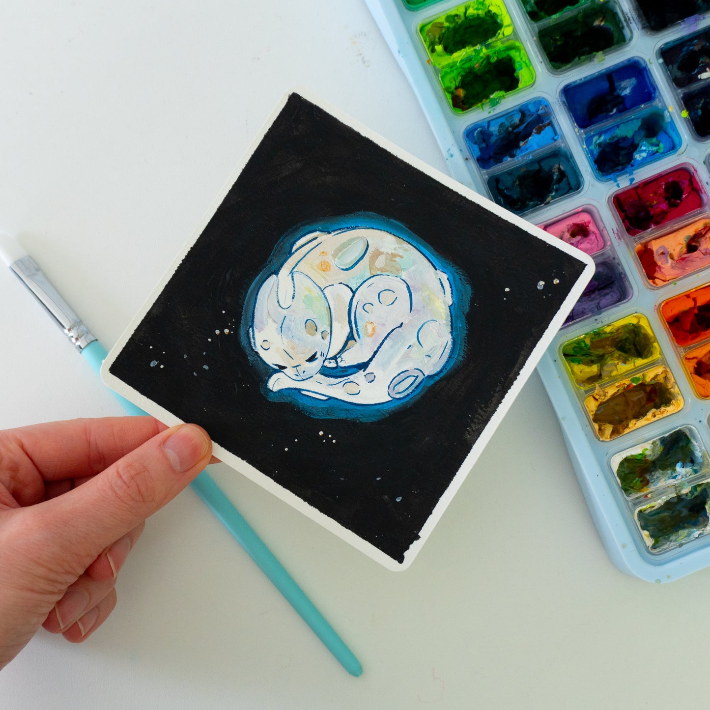 Mond-Drache - Botober Gouache Original Gemälde