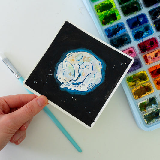 Mond-Drache - Botober Gouache Original Gemälde