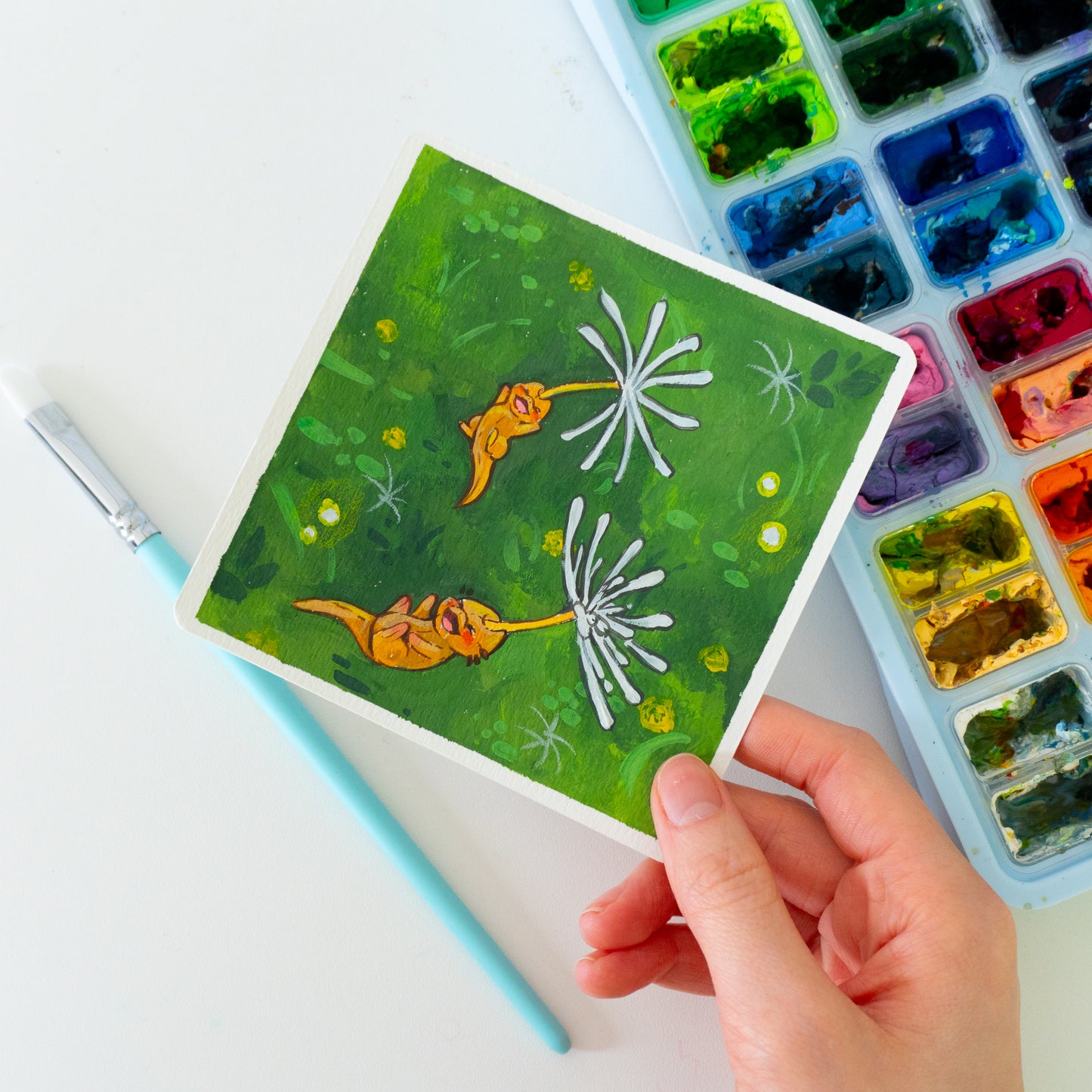 Pusteblume-Drachen-Set - Botober Gouache Original Gemälde (2 Stück)