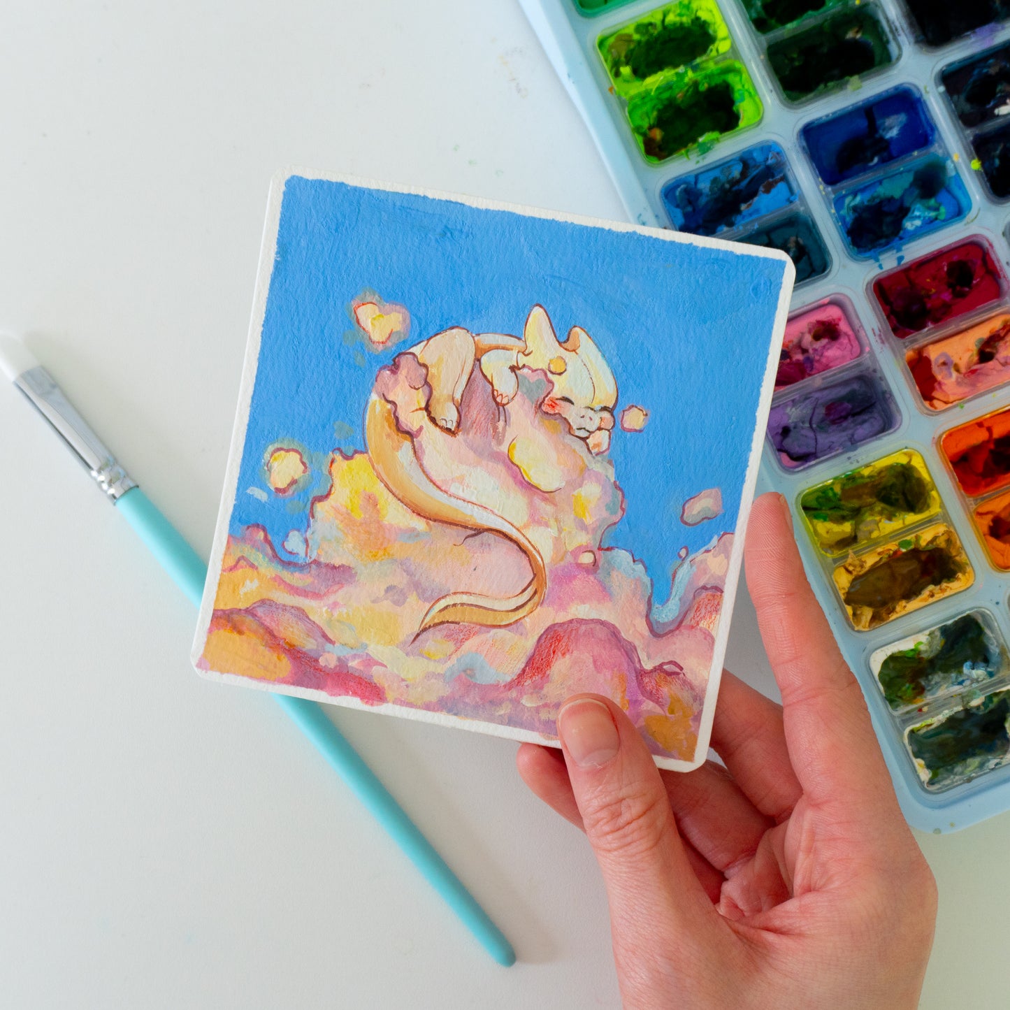 Wolken-Drache - Botober Gouache Original Gemälde