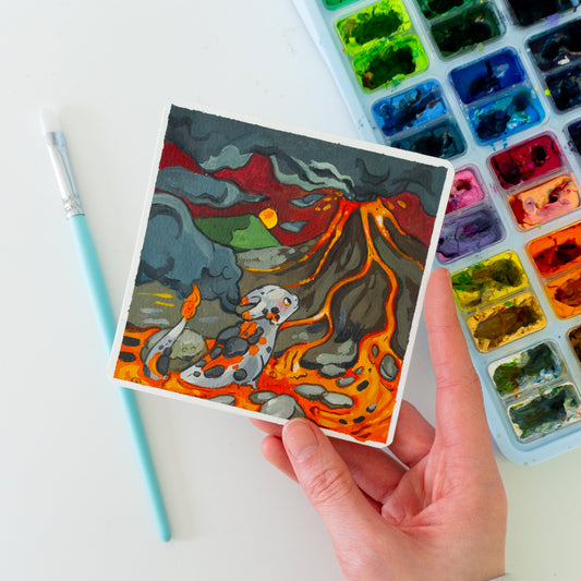 Vulkan-Drache - Botober Gouache Original Gemälde