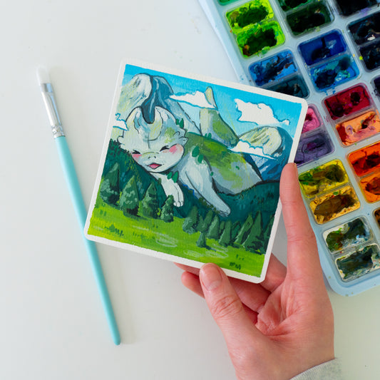 Berg-Drache - Botober Gouache Original Gemälde