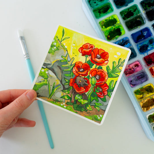 Blumen-Drache - Botober Gouache Original Gemälde