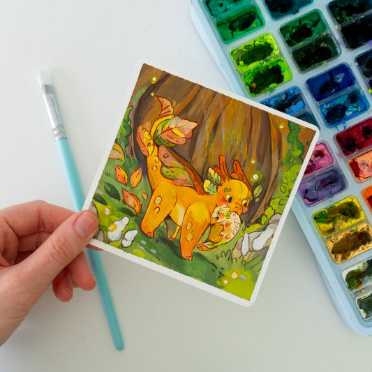 Herbst-Drache - Botober Gouache Original Gemälde