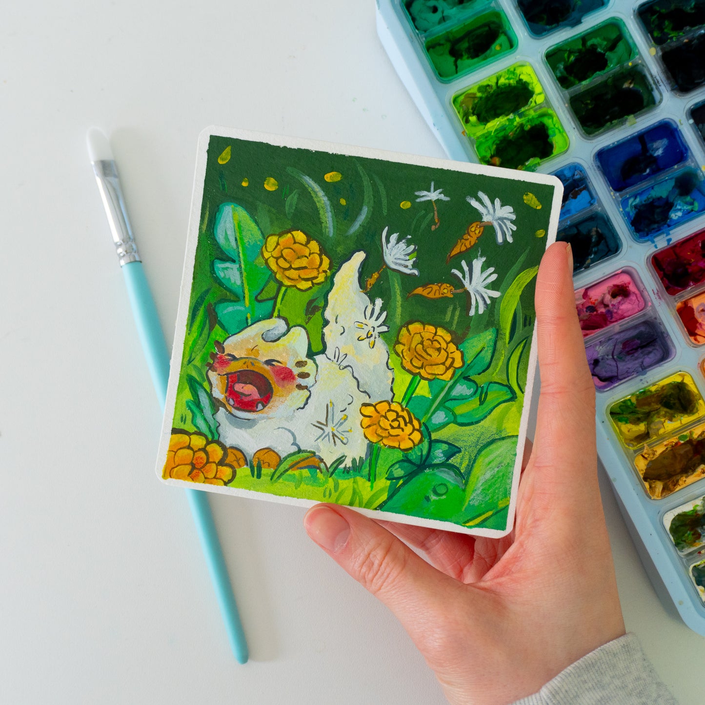 Pusteblume-Drachen-Set - Botober Gouache Original Gemälde (2 Stück)