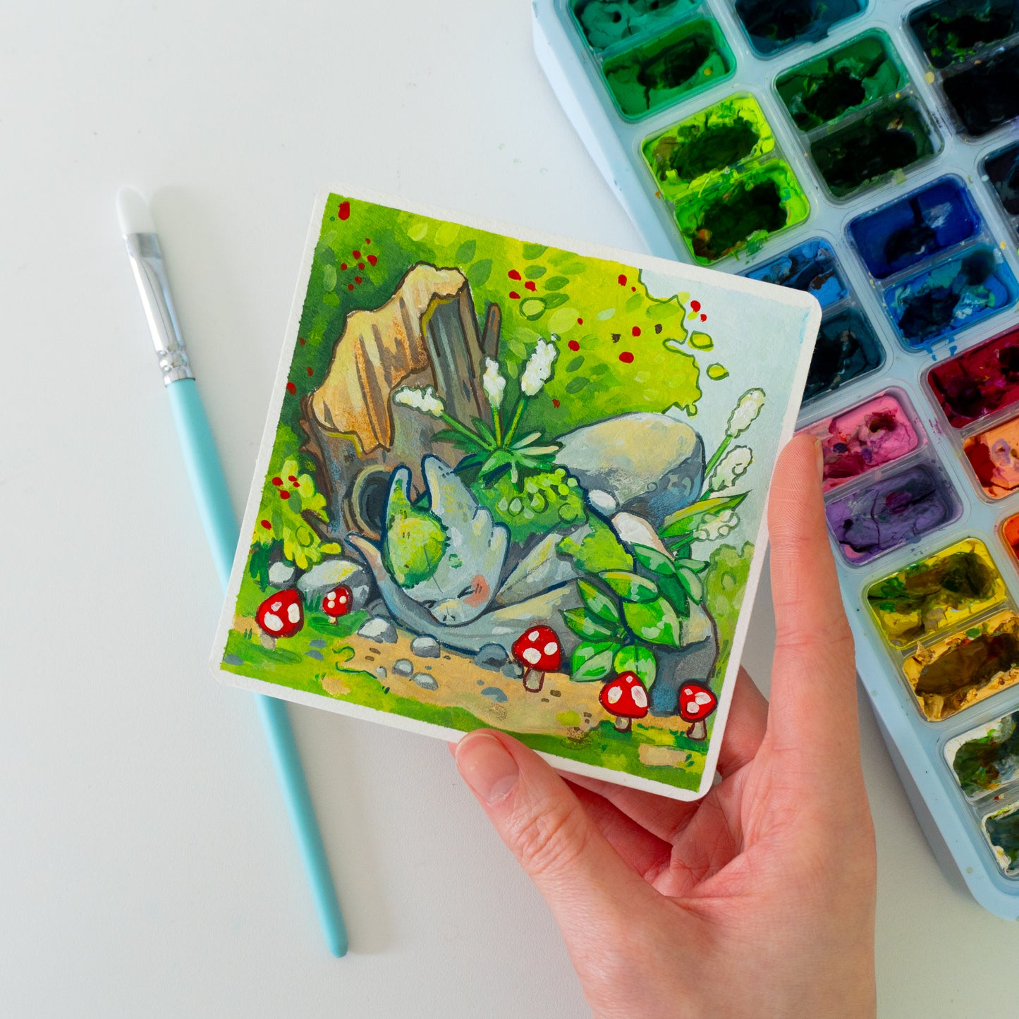 Stein-Drache - Botober Gouache Original Gemälde