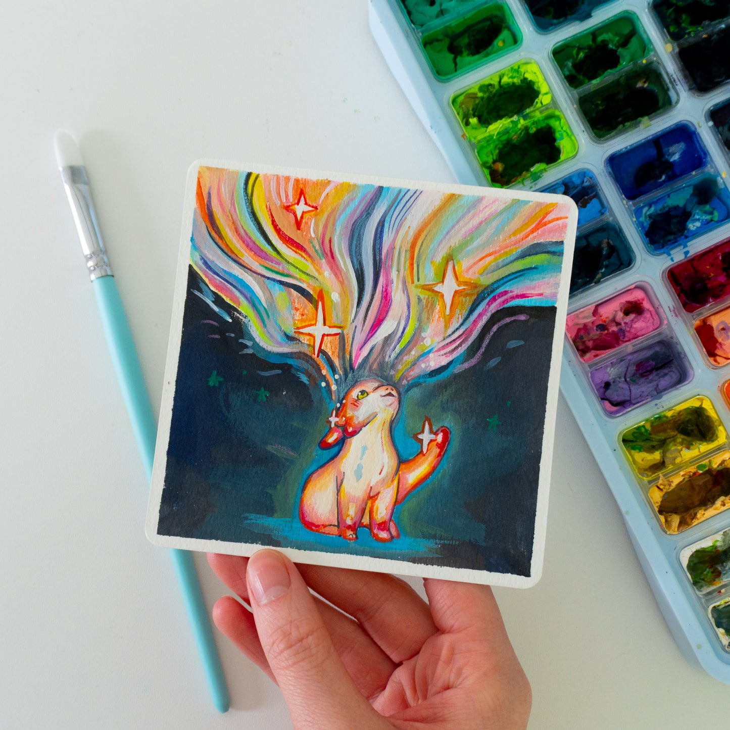 Licht-Drache - Botober Gouache Original Gemälde